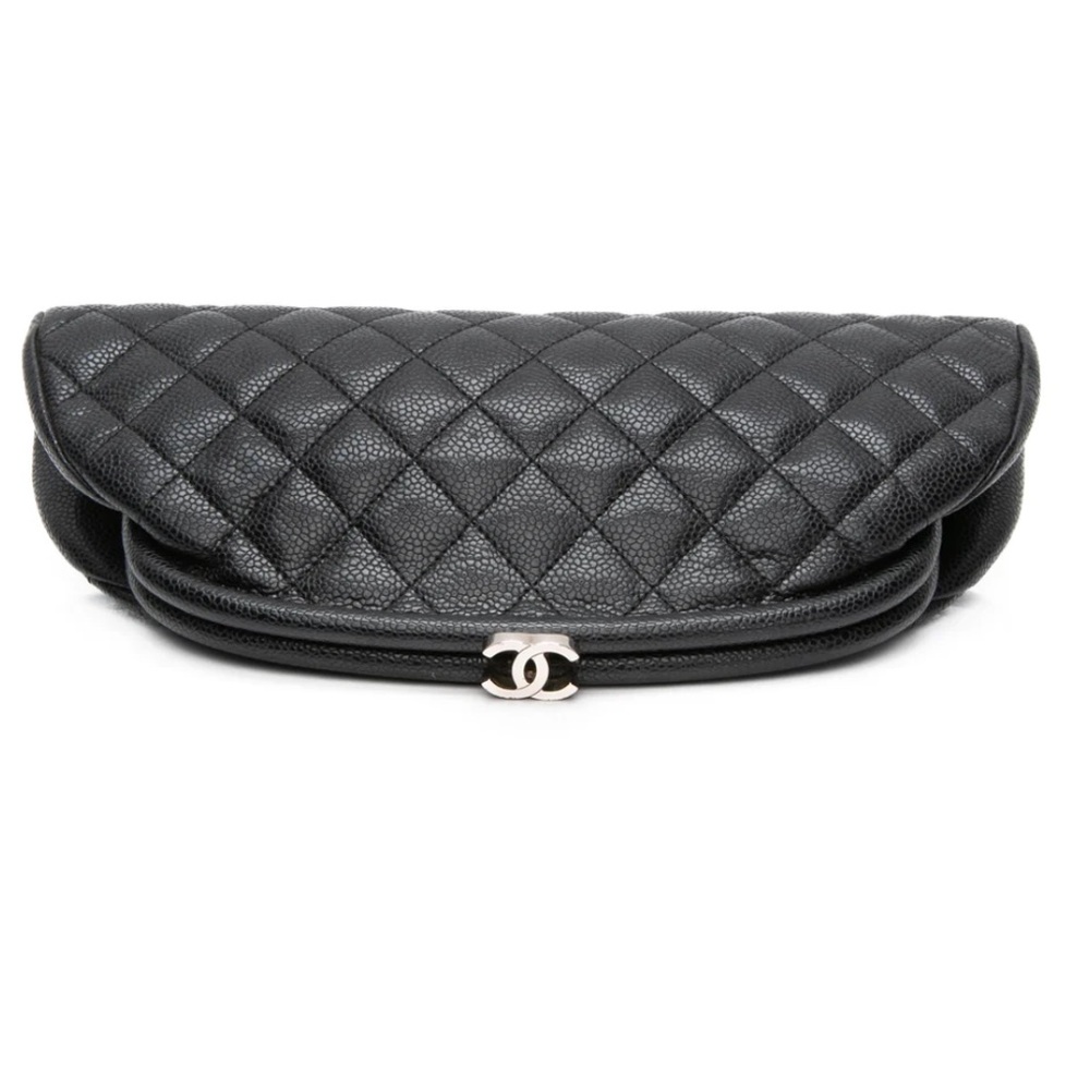 Chanel Black Quilted Clutch with Silver Clasp
